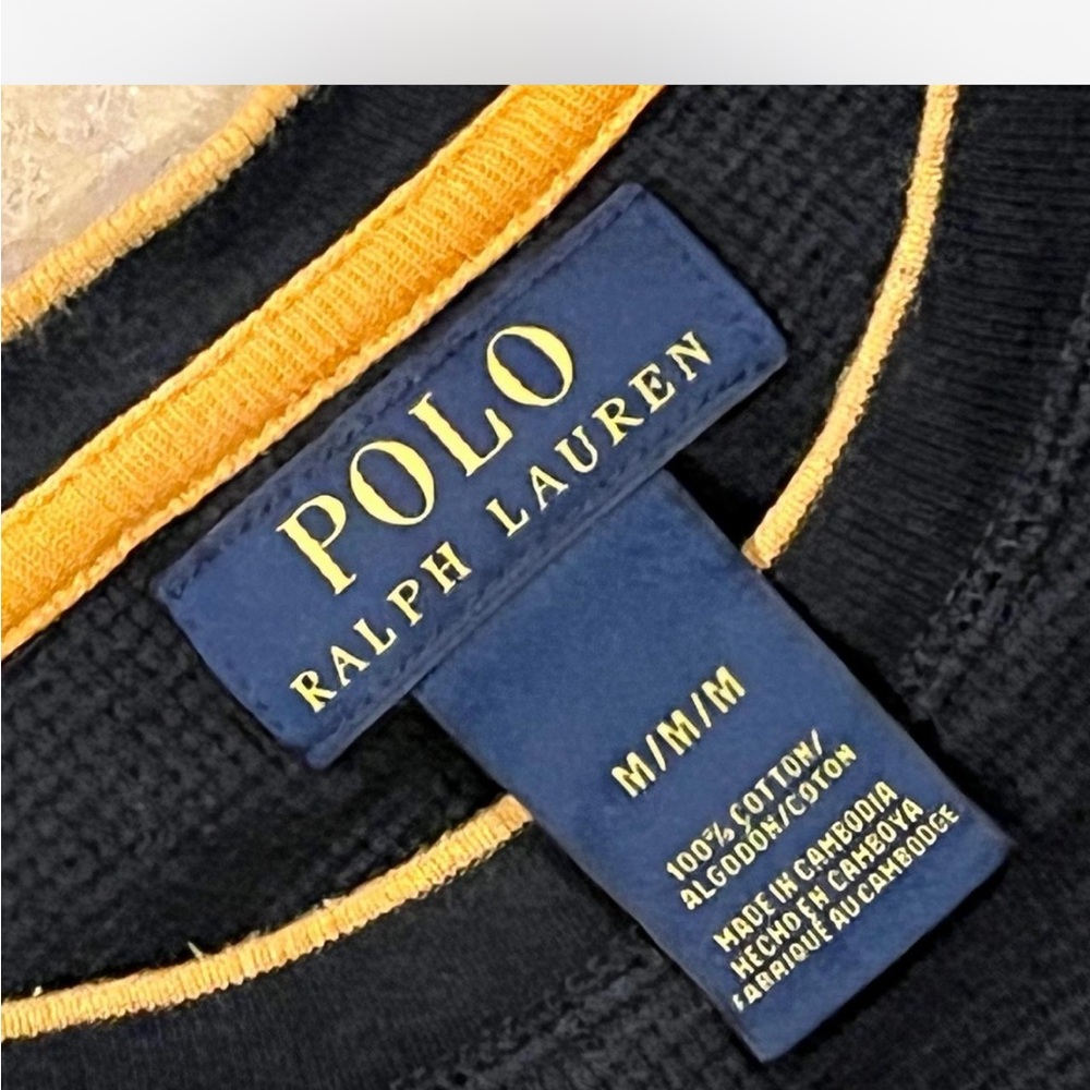 Black Polo Ralph Lauren long sleeve pullover 100% cotton with yellow accents - Picture 2 of 6